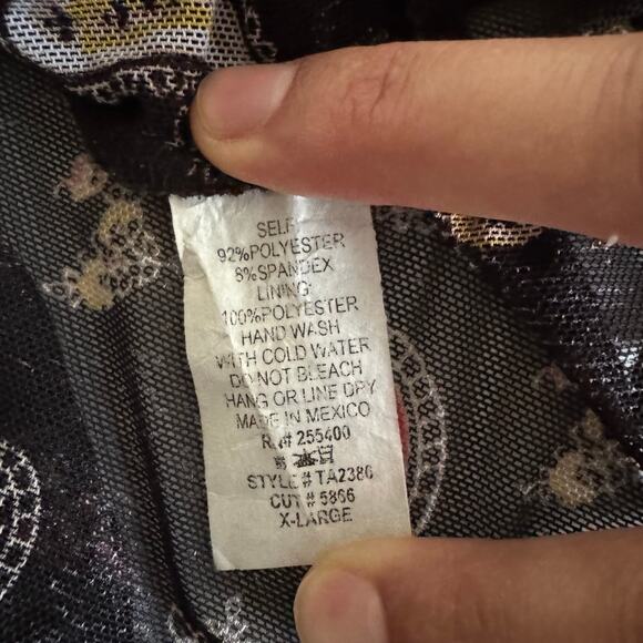 Rebellious Dreamer Paisley Floral Mesh Tie-Front Y2K Romantic Goth Chic Black XL - Picture 5 of 7